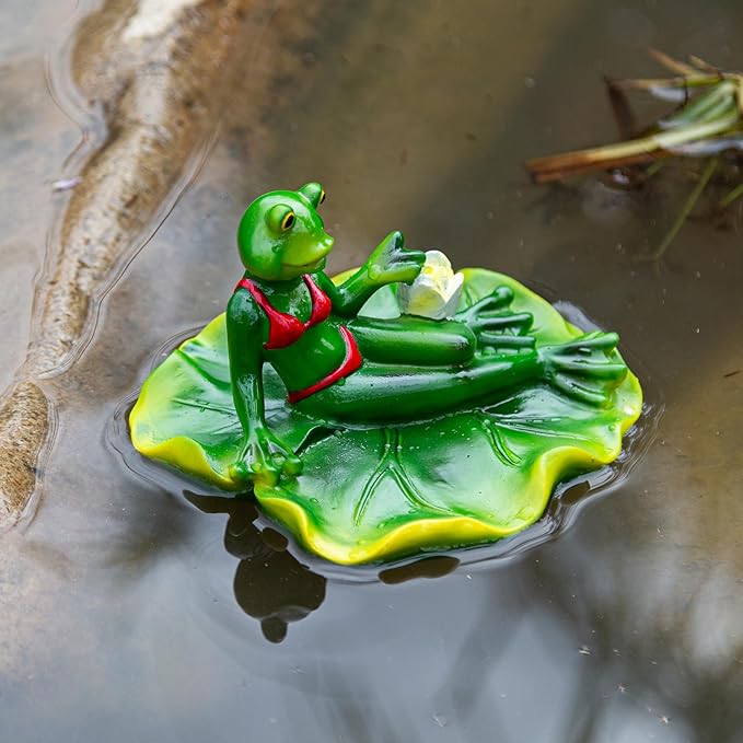Floating Frog Garden Decor, Lily Pad Pond Ornament, Red Bikini Design,Craft for Floating Lotus Flower Home Garden Decoration Photo Prop Gift