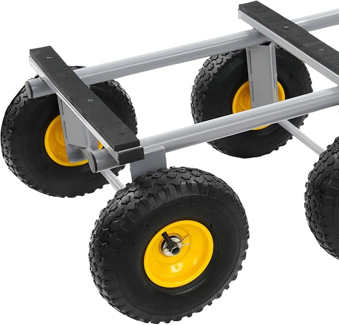 Steel Garden Cart, 1200 lbs Dump Wagon with Six 10" All Terrain Inflatable Wheels Heavy Duty Utility Outdoor Hauling Wheelbarrow for Yard Lawn Farms Gardening, 35.5 x 18in Garden Wagon Dolly, Grey