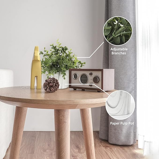 Hollyone Mini Artificial Potted Plants Fake Plants in Marble Pots, 1Pcs Plastic Eucalyptus Greenery Faux Plants for Home Office Desk Room Centerpiece Shelf Décor