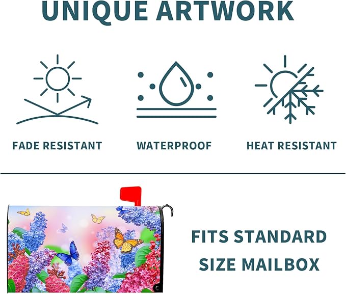 Spring Flower Mailbox Covers Magnetic Standard Size 21 X 25.5 Inch Butterfly Magnetic Mailbox Cover Summer Floral Mailbox Wraps Post Box Cover Decoration Outdoor Garden Home Yard Outside