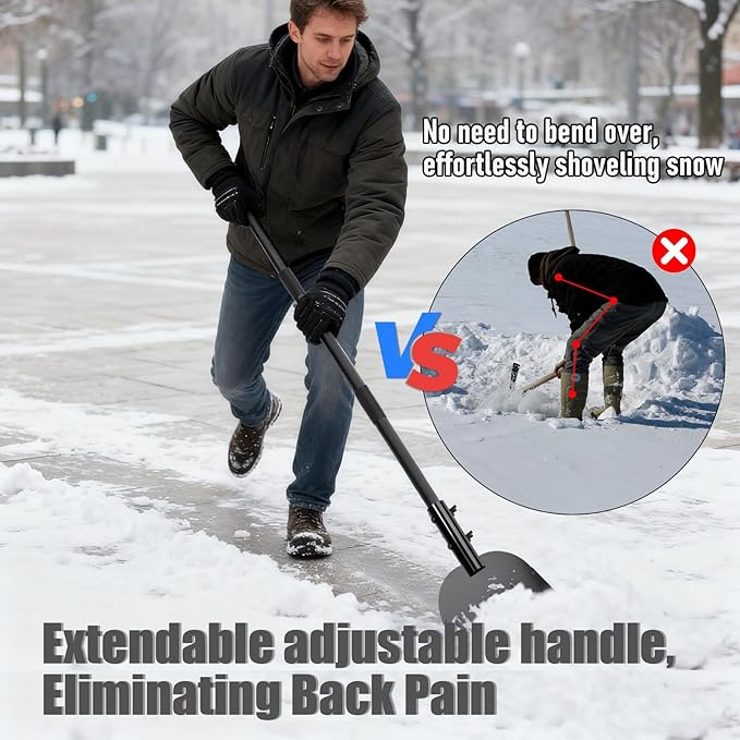 Flat Shovel, Multifunctional Weeding Snow Shovel Ice Scraper, 53.5inch Adjustable Long Handle, Heavy Duty Metal Floor Scrapers Tool for Weeding, Ice & Snow Removal, Driveway, Sidewalk, Garden, Outdoor