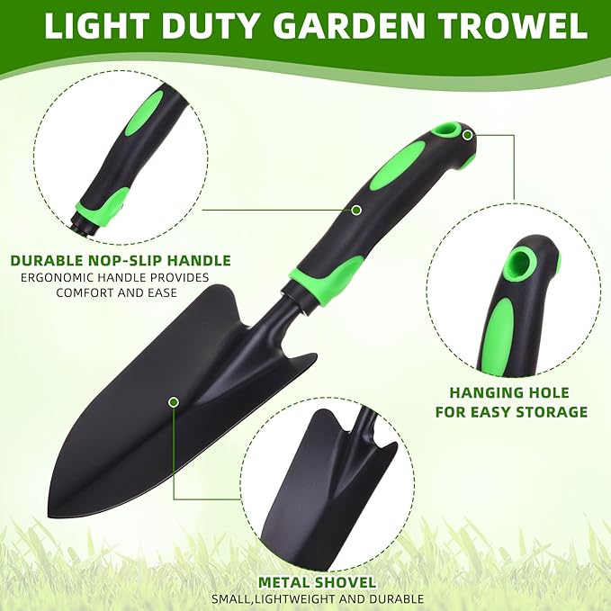 24 Pcs Garden Shovel Aluminum Alloy Heavy Duty Trowel Garden Tool Small Shovels for Digging Metal Hand Trowel Spade with Soft TPR Handle for Lawn Yard Farm Home Shop Planting (Green Black)