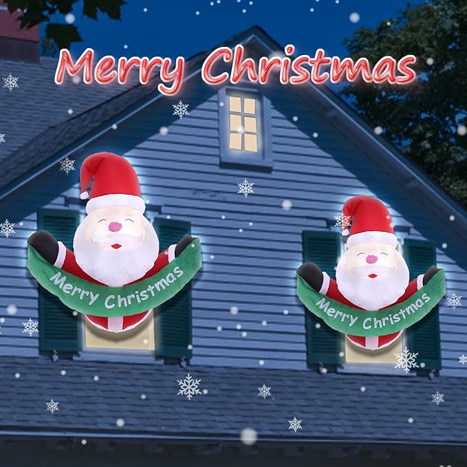 DearSun 3.5FT Christmas Inflatable Santa Claus with Build-in LED Lights Broke Out from Window, Blow up Christmas Inflatable Outdoor Indoor Decorations (Santa Claus Broke Window)