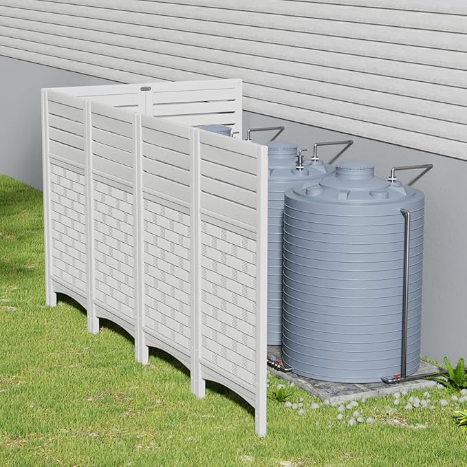 KINYING Air Conditioner Fence Privacy Screen,2 Panels Pool Equipment Trash Can Enclosure Screen for Outdoor,Resin Fence Panels Kit,45" (H) x 22" (W) Per Panel, White