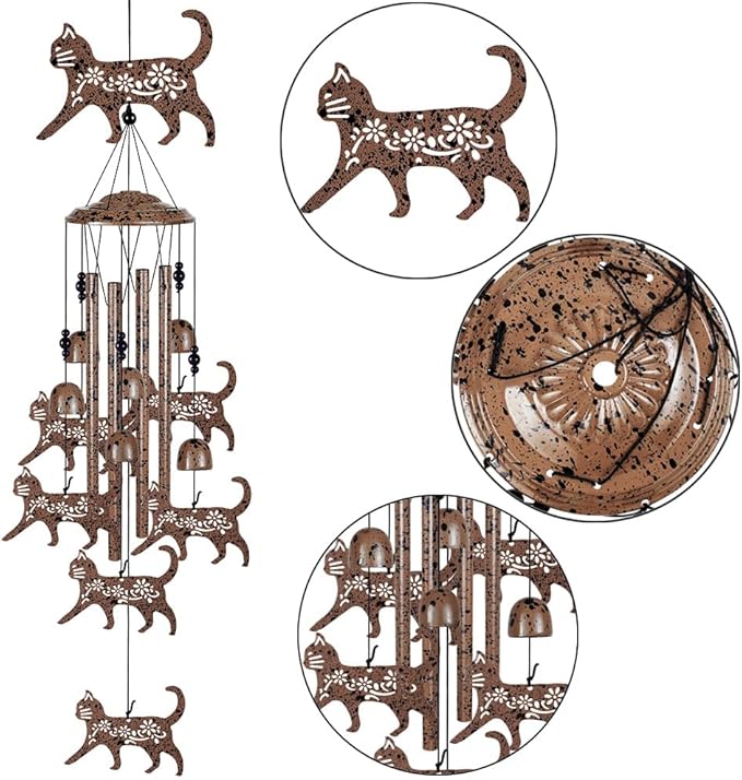 Cats Wind Chimes for Garden,Home,Balcony,Yard,Outdoor Decor, Cat Wind Bell, Memorial Wind Chimes, Cat Decoration, Wind Catcher, Blessing Wind Chime for Mom,Grandma,Family,Women,Friend