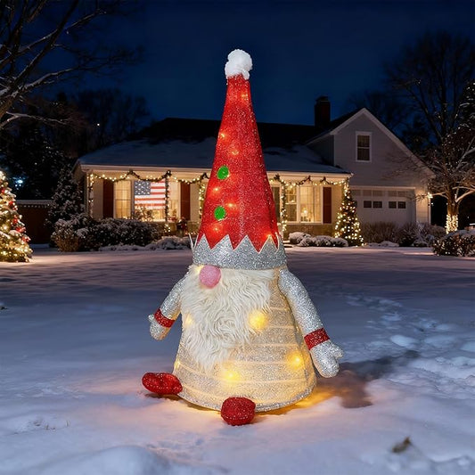 Light Up Christmas Gnome Decoration 37" - Outdoor LED Illuminated Holiday Decor with Warm White Lights, Weatherproof for Porch/Garden - Always-On Festive Yard Figure-White