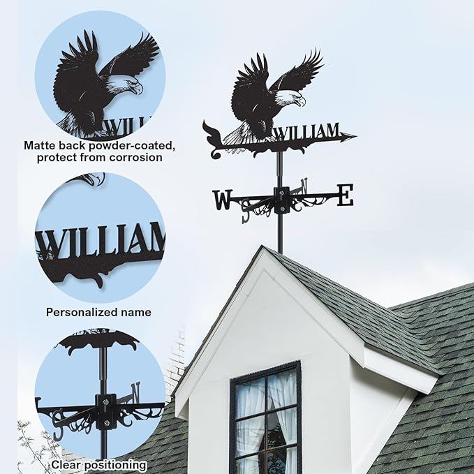 Personalized Eagle Metal Weather Vane, Custom Family Name Weathervane, Wind Direction Indicator, Weather Vanes Roof Mount, Wind Vane Outdoor Decor for Shed Farmhouse Garden Yard, Customized Gifts