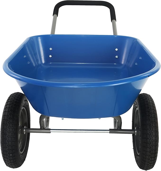 Red Metal Wheelbarrow, Easy Loading and Dumping Garden Cart with Steel Tray, Durable Heavy Duty Utility Trolley for Transporting, Soil, Sand (Blue, 15 inch Inflation 2 Wheels)