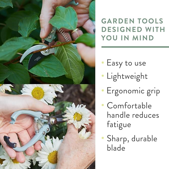 Modern Sprout Hand Pruners & Shears Set with Blister Pack - Lightweight Gardening Tools with Easy Lock - Sharp Carbon Steel Blades -Rust Resistant Scissors for Herbs, Flowers - Chartreuse
