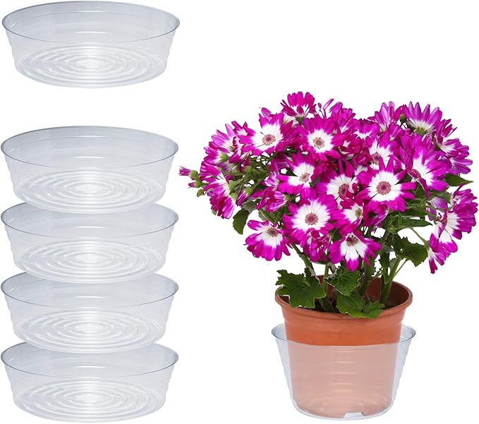 Curtis Wagner Plastics Plant Tray Basket Liner (5-Pack) - Clear, Deep (Diameter: 10.37" Base, 12" Top, 3.62" Depth) Thin Plastic Liners for Planters for Indoor/Outdoor Plant Pots