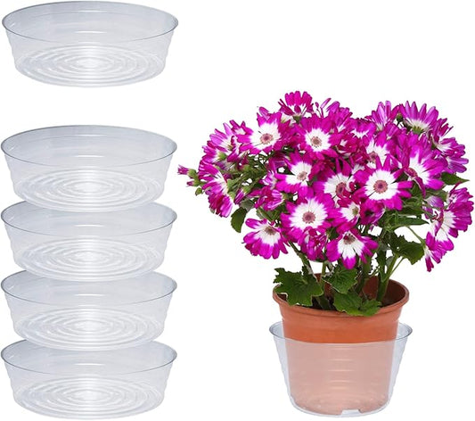 Curtis Wagner Plastics Plant Tray Basket Liner (5-Pack) - Clear, Deep (Diameter: 10.37" Base, 12" Top, 3.62" Depth) Thin Plastic Liners for Planters for Indoor/Outdoor Plant Pots