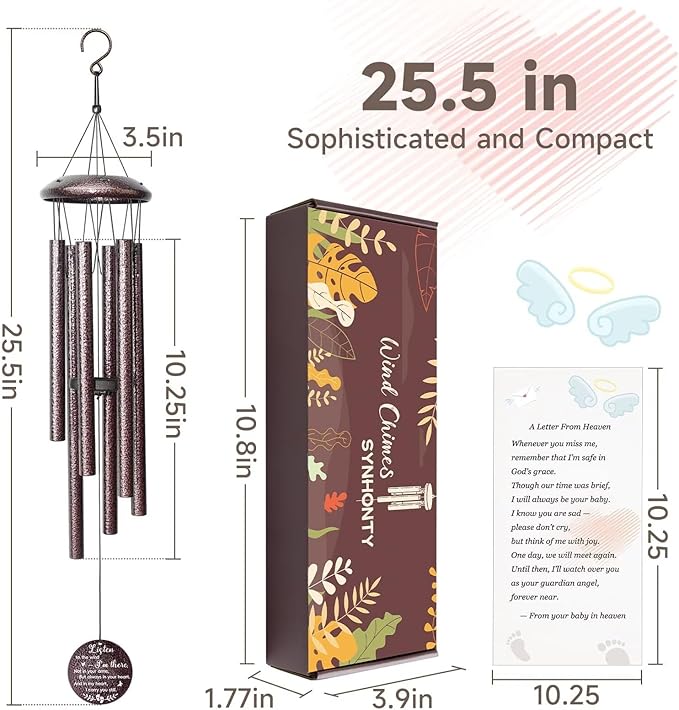 Miscarriage Gifts for Mothers, 25'' Loss of baby Sympathy Wind Chimes,infant loss memorial gifts,Bereavement,Condolence,Remembrance Gift,Miscarriage Keepsake for Mom,Windchimes in Memory of angel baby