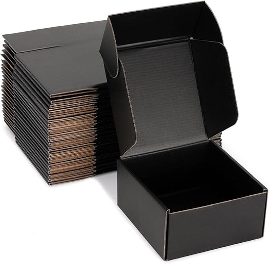 Small Shipping Boxes 6x6x3 Inch (25 Pack) - Sturdy Black Corrugated Cardboard Boxes for Small Business, Ecommerce, Mailing & Packaging | Recyclable Gift & Storage Boxes