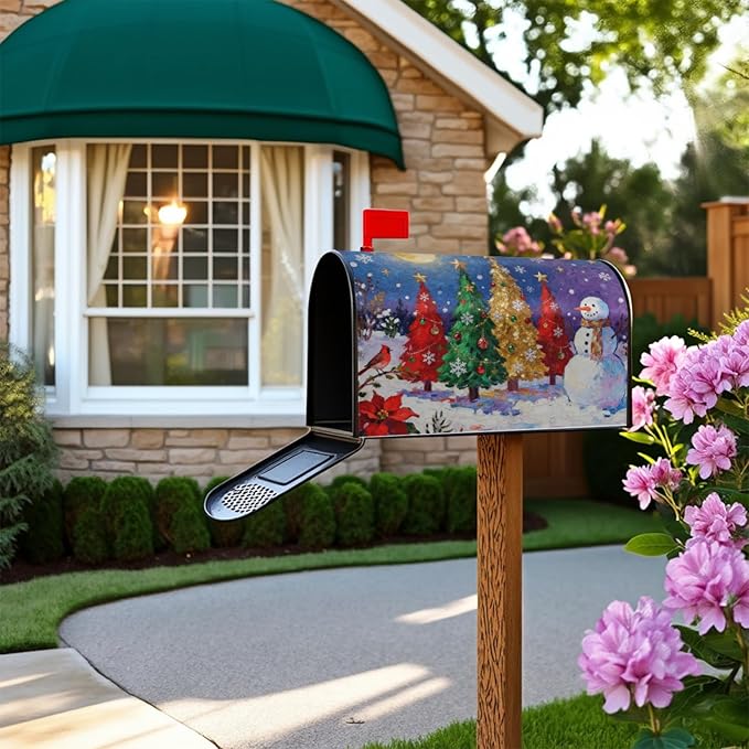 Christmas Large Mailbox Covers Magnetic Oversized Xmas Tree Snowman Watercolor Starry Moon Winter Holiday Outdoor Decorative Seasonal Letter Box Cases for Home Garden Outside Decor, 25.5x21 Inch