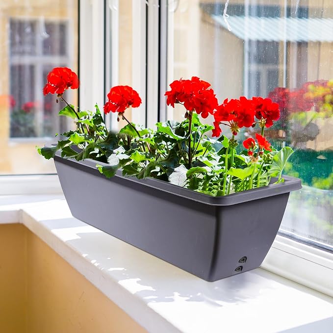 12 Pcs 24 inch Window Box Planter, Large Rectangular Flower Planter Boxes with Shelf Insert Plastic for Indoor and Outdoor Garden, Balcony Home Decor (12, 24 inch)