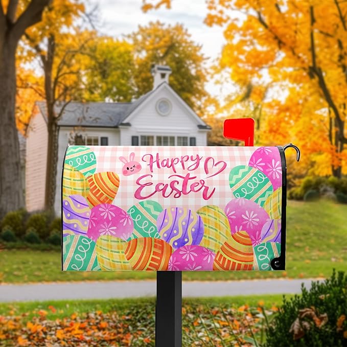 Easter Mailbox Covers Magnetic Standard Size 21x18 Inch - Colorful Eggs Mailbox Cover - for Outdoor Garden Decor