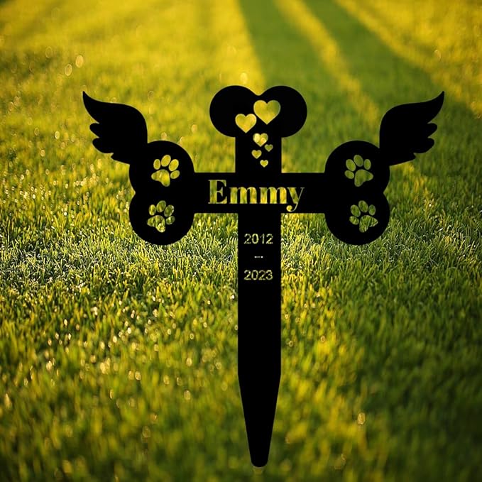 Personalized Pet Memorial, Paw Heart Custom Metal Cemetery Grave Plaque