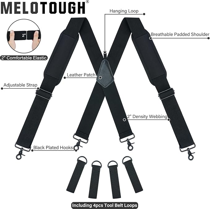 MELOTOUGH Tool Belt Suspenders Padded Work Belt Suspender with Attachment Loops for Men Carpenter Construction Electrician