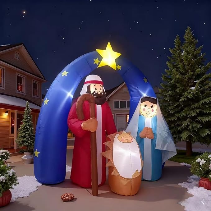 8 FT Christmas Inflatables Santa Claus in Sleigh with Two Reindeer Outdoor Decorations Blow Up Yard Santa Claus with Built-in LEDs (Nativity Scene – Yard Decoration)
