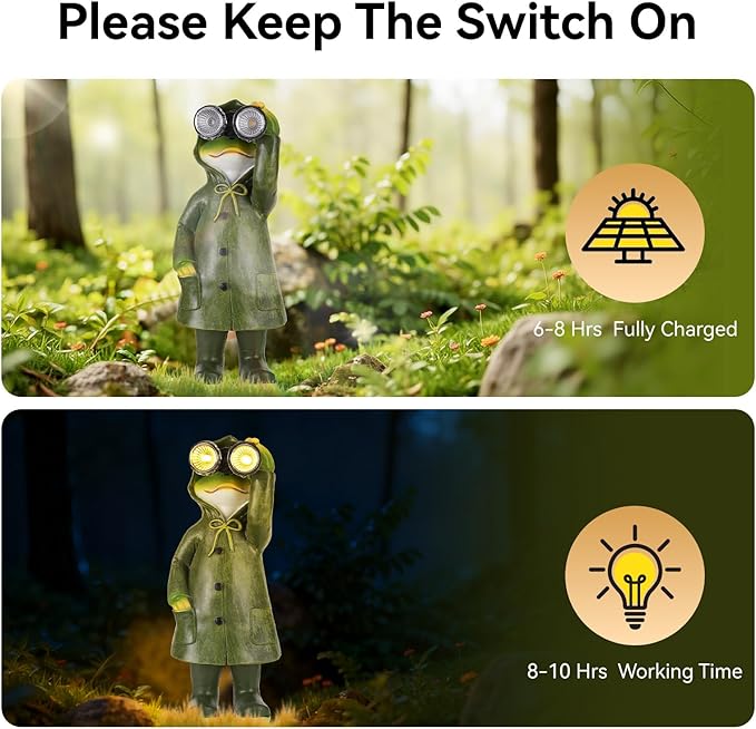 Solar Garden Statues Decor Frog with LED Lights and Telescope, Outdoor Garden Statues, Frog Statue for Patio, Balcony, Housewarming, Yard Ornaments Gifts for Women