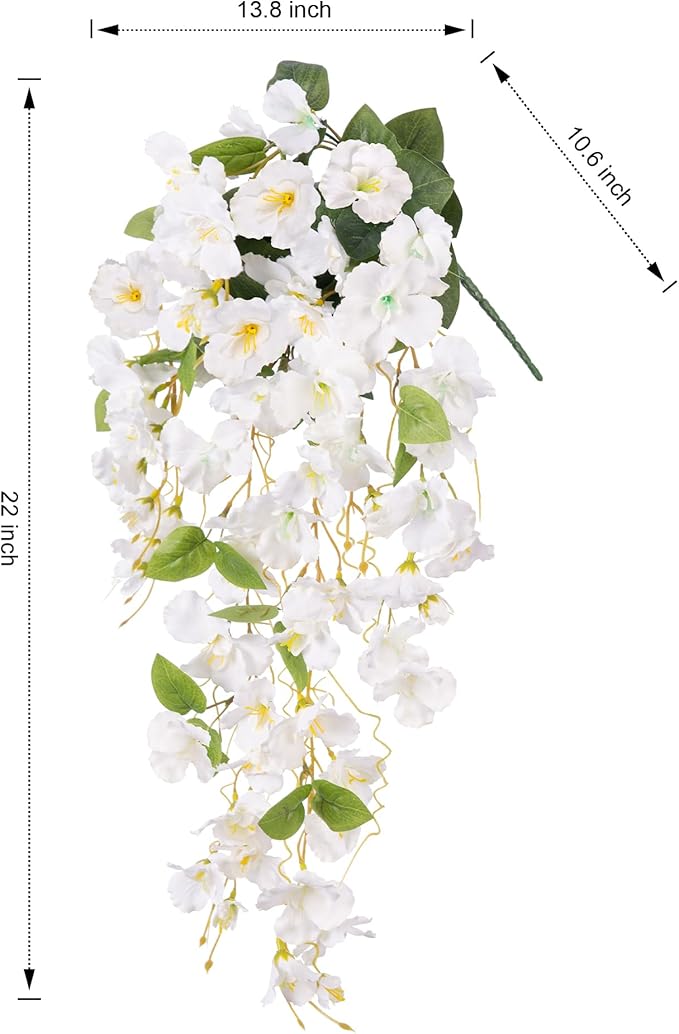 Artificial Hibiscus Fake Hanging Flowers Plants for Outdoor Spring Summer Decoration, 4pcs White Silk Hibiscus Long Trailing Vines UV Resistant Realistic Faux Flower for Outside Front Door Porch Patio