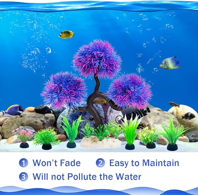 Fish Tank Aquarium Decorations Artificial Plastic Plants Bonsai Tree & Grass Goldfish Betta Hides Accessories