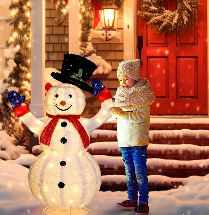 VINGLI 4FT Snowman Electric Outdoor Christmas Yard Decor, Motorized Lighted Snowman with 120 LED Lights, Animated Hat On Off, Pop Up Xmas Yard Lawn Garden Front Porch Pull Up Indoor Holiday Decor