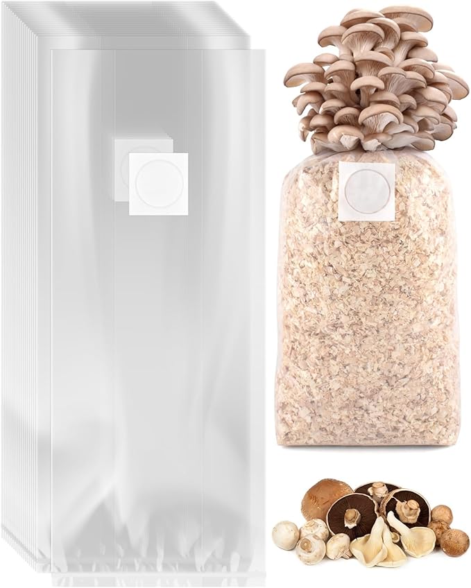 30 Pack Mushroom Grow Bags with Microporous Filter Patchs, 8"x5"x20" Large Extra Thick 3 Mil Mushroom Cultivation Spawn Bag Bulk, Durable Autoclavable Bags for Substrates Strong Tear Resistant