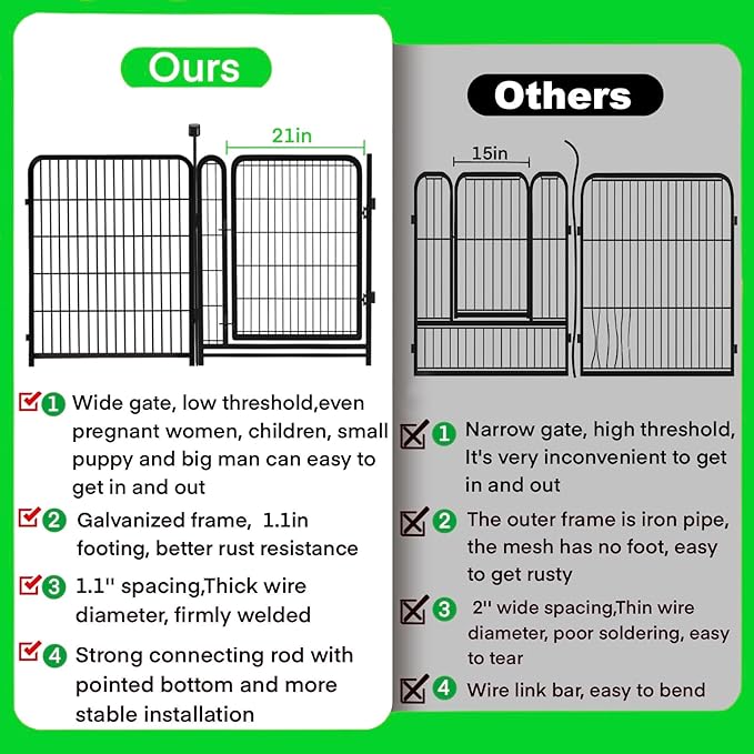 40 in(H) Garden Fence Animal Barrier, 4 Panels Total 8.9 Ft(L) Yard Fence for Dogs，Gate 21 Inches Wide with Low Sills，Animal Barrier Fences, Tall Garden Fence Border, Flower Bed Fencing