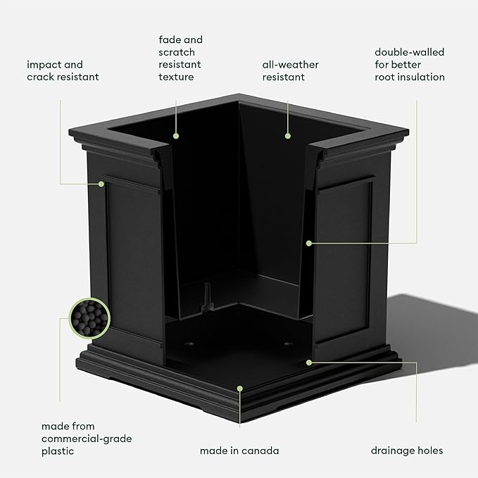 Veradek Brixton Cube Planter, Black, 20.75 in Height, 19 in Width, 19 in Length, Outdoor Use