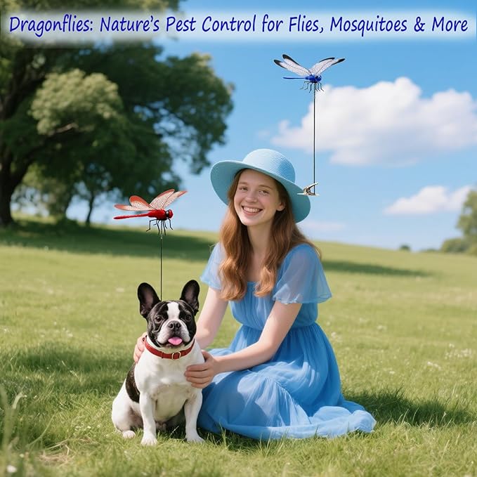Dragonfly Clip on Hat, Dragonfly Garden Décor, 3D Fake Dragonflies the Deer or Horse Fly Nature Enemy to Scare Garden Fly for Indoor Outdoor Yard Patios Plants Flower and DIY Decoration(4Pcs-Colorful)