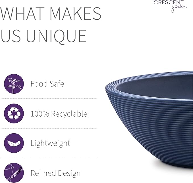 Crescent Garden Delano Oval Planter Bowl, Succulent Garden, Unique Indoor/Outdoor Double-Walled Plant Bowl with Plug- Oval Shape - 24" L x 17" W x 8" H (Midnight Blue)