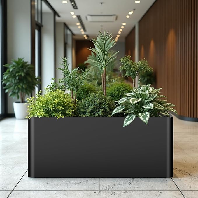 Metal Rectangular Planter Box 36" L x 15" W x 15" H,Large Planter for Outdoor Plants with 6 Drainage Holes for Commercial Residential Patio Deck Garden