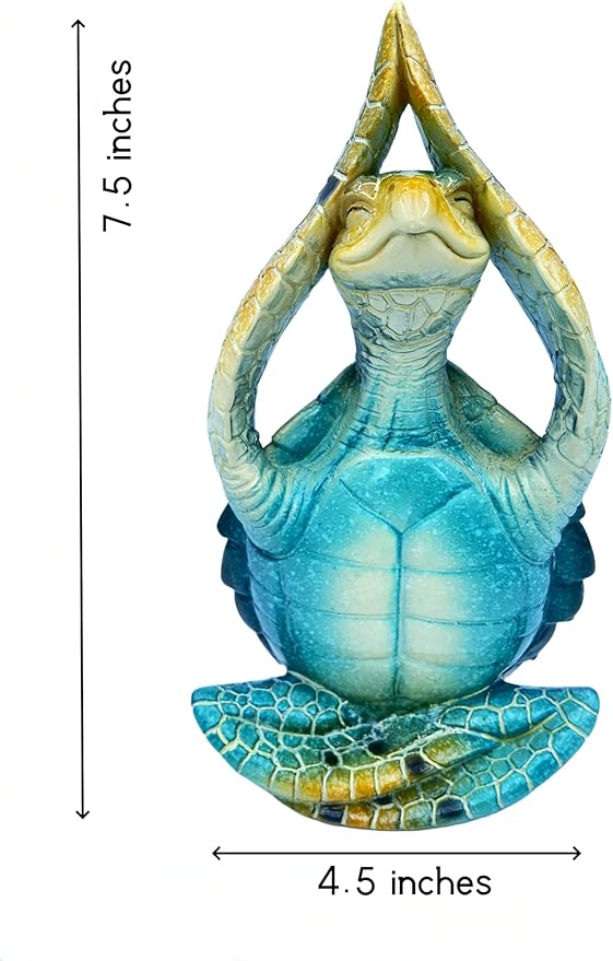 VVGIFTS Sea Turtle Meditation Yoga Decor, Garden Figurine Sea Turtle Meditating Coastal Beach Decorations, Zen Yoga Resin Statue for Home Office Decorations (Put The Palm up)