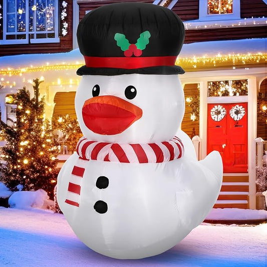 Leyndo 5FT Christmas Inflatables Decoration Outdoor Inflatables Duck with Build-in LEDs Lights Giant Blow Up Duck Wear Snowman Costume for Mall Garden Patio Lawn Indoor Party