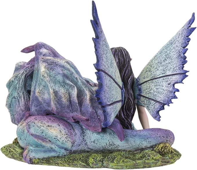 Pacific Giftware Cold Cast Resin Fairy and Lying Sleeping Dragon Figurine, Indoor and Outdoor Unique Decor for Living Room, Porch, & More, 8.7 Inches