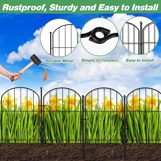 Decorative Garden Fence 21in(H) x18ft(L) 14 Pack Garden Fencing Border No Dig Small Metal Barrier Short Plant Fence for Flower Bed Yard Patio Outdoor Landscape Décor