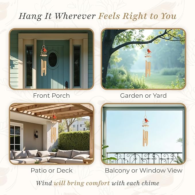 Cardinal Wind Chimes for Outside – Wind Chimes for Loss of Loved One - Sympathy Gift for Loss of Mom, Dad, Husband, Child, Grandparent, Other Loved Ones