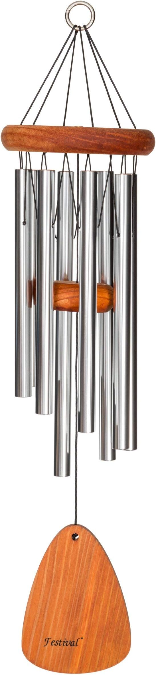 Festival 24-inch Redwood Wind Chime 8 Tubes in Silver by Wind River for Patio, Backyard, Garden, and Outdoor décor. Made in The USA