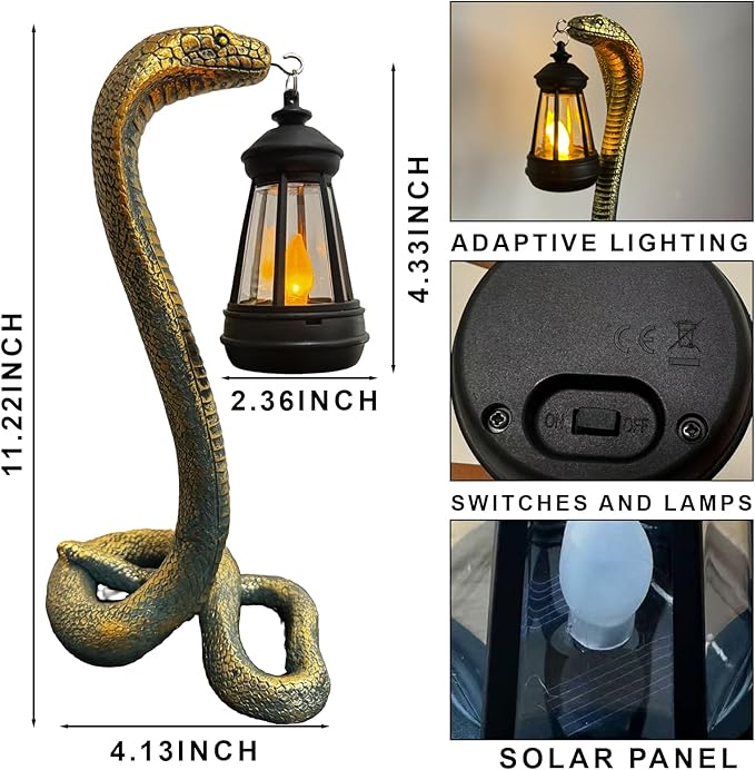 Solar Snake Garden Statue,11.22 Inch Snake for Yard Lawn Garden Patio Scary Decorations,Indoor Haunted House Prop and Christmas Home Party Decor (Bronze Colored)