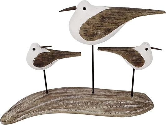 Aecipl Wooden Sea Bird Statue Seagull On Stand Decor Nautical Coastal Birds Sculpture Indoor Outdoor Animal Figurine Beach Themed Decoration Rustic Home Art for Bedroom Garden (D)