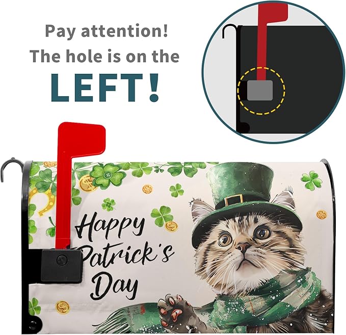 Patrick Cat Magnetic Mailbox Cover 25.5x21 Inch Happy St. Patrick's Day Clover Shamrocks Kitten Mailbox Wrap Post Cover Standard Size for Garden Yard Outdoor Outside Patio Holiday Decor