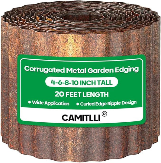 Corrugated Metal Garden Edging, Sturdy Tall Landscape Edging Borders, Perfect DIY for Flower Beds, Lawn and Pathway,Tree Surrounds,Paver Edges (Pre-Rusted, 10"×20FT)
