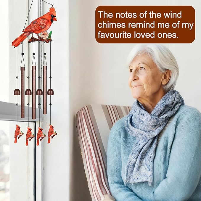 Metal Colorful Cardinal Wind Chimes for Outside to Create a Zen Atmosphere Suitable for Outdoor Garden Patio Home Decor,Melodious Melodic Tones Suitable as A Birthday for Women Mom