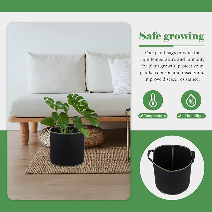 DOITOOL 5 Pack Plant Grow Bags 11.4 Inch Nonwoven Fabric Seedling Pots with Drainage for Vegetable Flower Garden Nursery Use