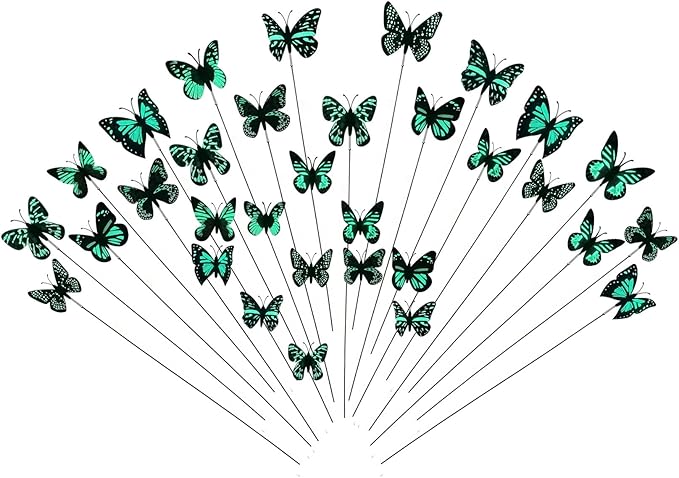 50pcs Glow in The-Dark Butterfly Garden Posts -3.2inch Colorful Butterfly Decorations for Outdoor Gardens, courtyards, Flower beds, Indoor planters, Party Decorations - Waterproof Material