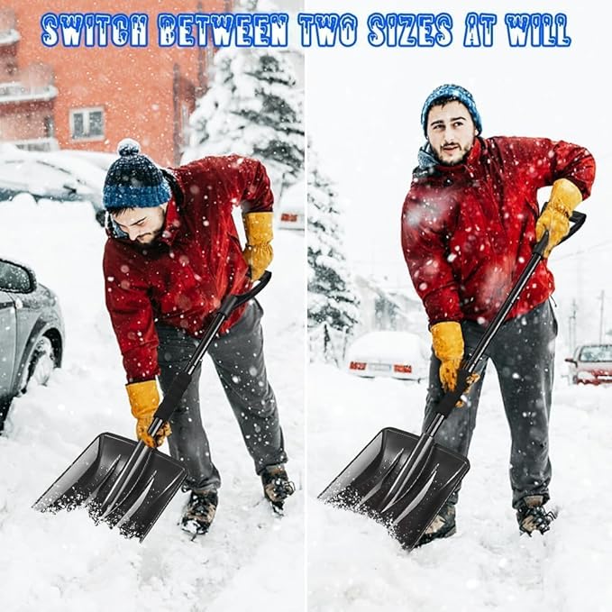 Snow Shovel for Car and Driveway, 42.5 Inch Foldable Lightweight Aluminum Alloy Ice Scraper, Heavy Duty Ergonomic Handle for Emergency Snow Removal, Garden, Black