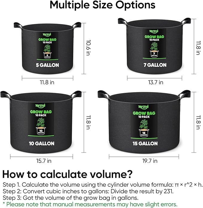 10 Gallon 10-Pack Plant Grow Bags: 350G Thickened Nonwoven Potatoes Grow Bags with Handles, Black Aeration Fabric Flowers Pots Felt Planter Garden Bags for Growing Vegetables Fruits Tomatoes Herbs