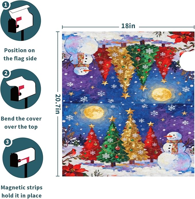 Christmas Mailbox Covers Magnetic Standard Size Xmas Tree Snowman Watercolor Starry Moon Winter Holiday Outdoor Decorative Seasonal Letter Box Cases for Home Garden Outside Decor, 21x18 Inch