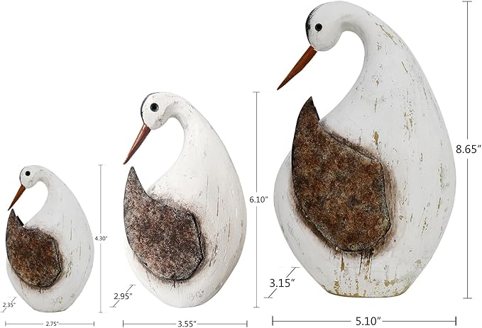 Aecipl Wood Bird Statue Standing Seagull Nautical Decor Coastal Birds Sculpture Indoor Outdoor Animal Figurine Beach Themed Decoration Rustic Home Art for Bedroom Garden (B, S+M+L)